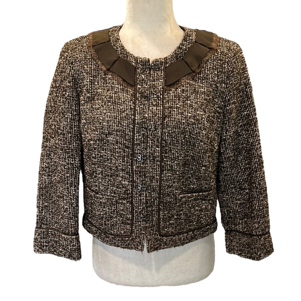 Talbots Collection Brown Tweed Italian Fabric Cropped Blazer - 8